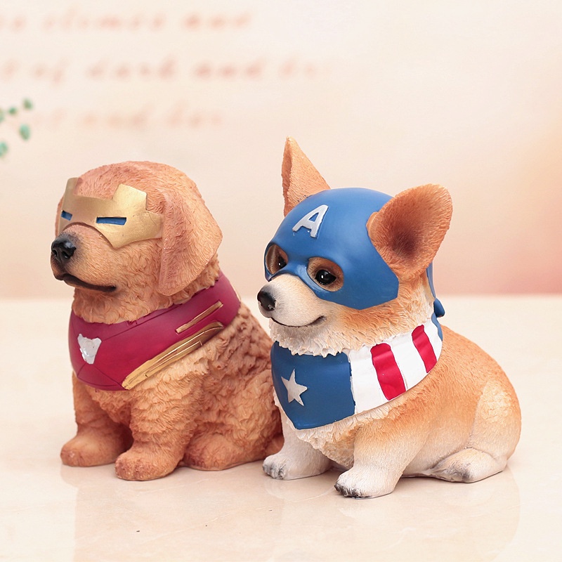 🐕🐕🐕Mô hình chó con siêu anh hùng Thor, Captain America, Iron Man, Thanos kết hợp hòm tiết kiệm🐕🐕🐕