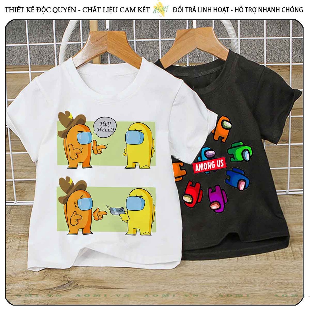 ÁO THUN ĐEN TRẮNG AMONG US UNISEX PHÔNG NAM NỮ GIA ĐÌNH CẶP ĐÔI  HỒNG SIZE TRẺ EM CHO BÉ TRAI GÁI AOMIVN