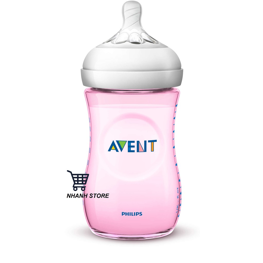 Bình sữa Avent Natural 260ml Xanh - Hồng (Núm số 2, 1 tháng +)