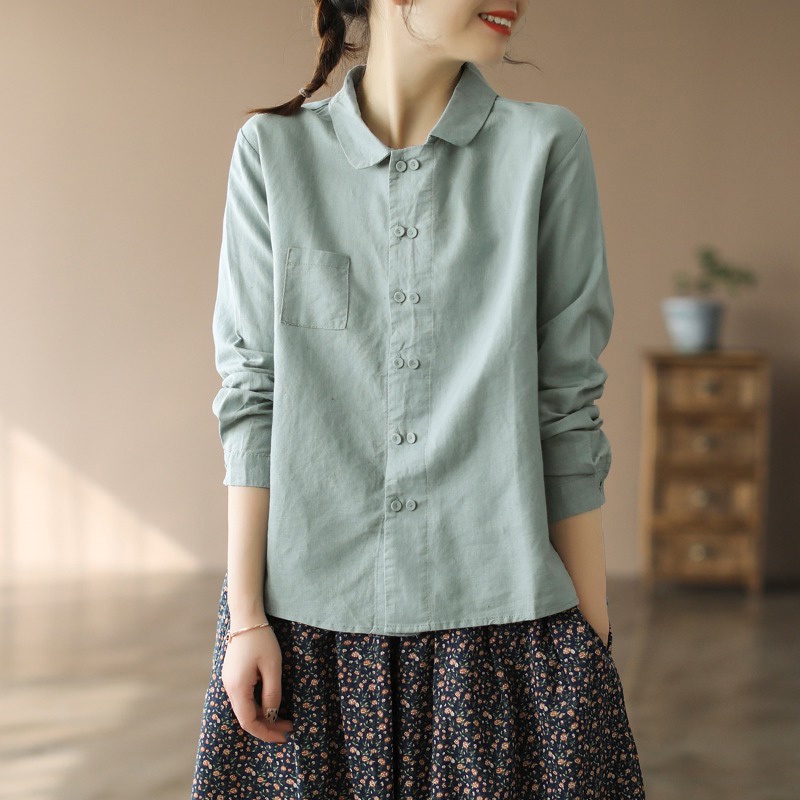 Ice cotton linen long-sleeved shirt linen button-ups loose foreign trade exports big brand clearance