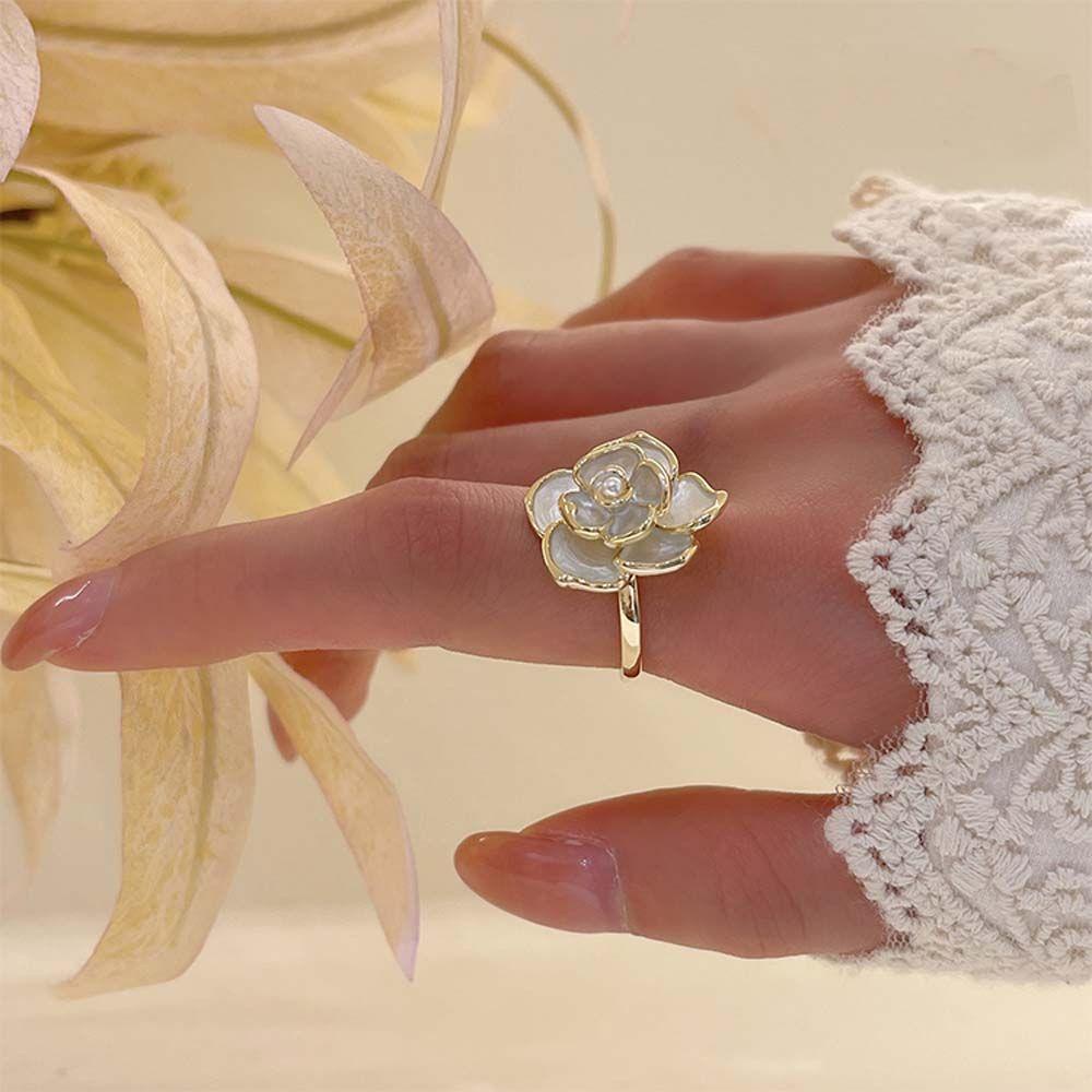 Nhẫn Cưới Hình Hoa Trà Phong Cách Retro Thanh Lịch|Nhẫn Hở Hợp Kim Thiết Kế Độc Đáo Thời Trang Cho Nữ