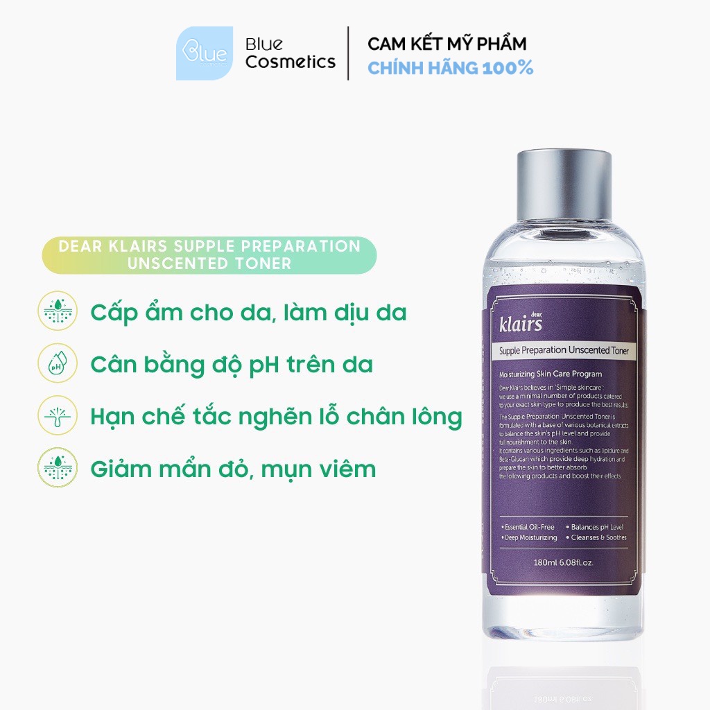 Nước hoa hồng Dear Klairs Supple Preparation Facial Toner 180ml