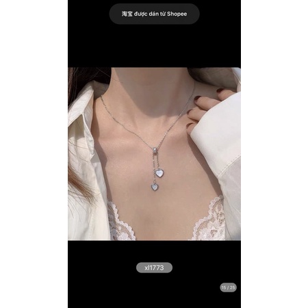 Vòng cổ nữ mặt hai trái tim pha lê trong suốt dễ thương V18