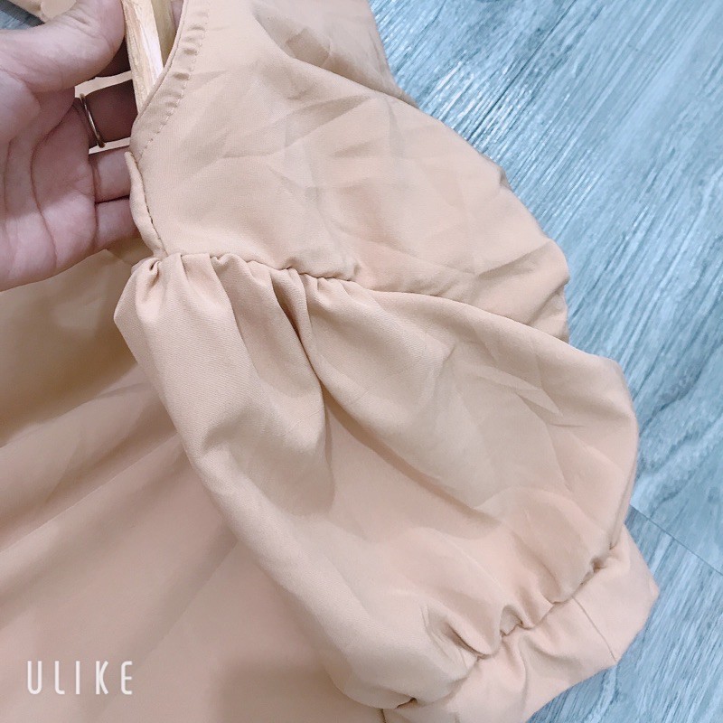 Đầm váy maxi tay phồng nhún có mút ngực