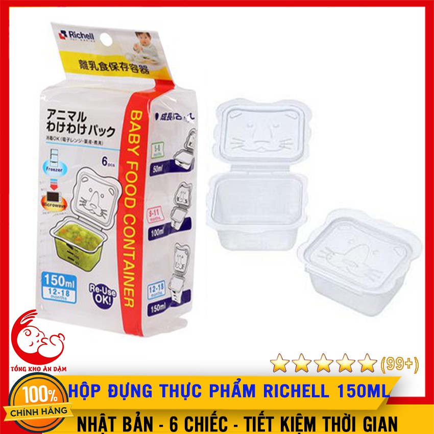 [Mã SKAMLTSM9 giảm 10% đơn 99K] Bộ Hộp Đựng Thực Phẩm Ăn Dặm Richell Nhật Bản Loại 150ml (6 Hộp/set) - 4973655981085