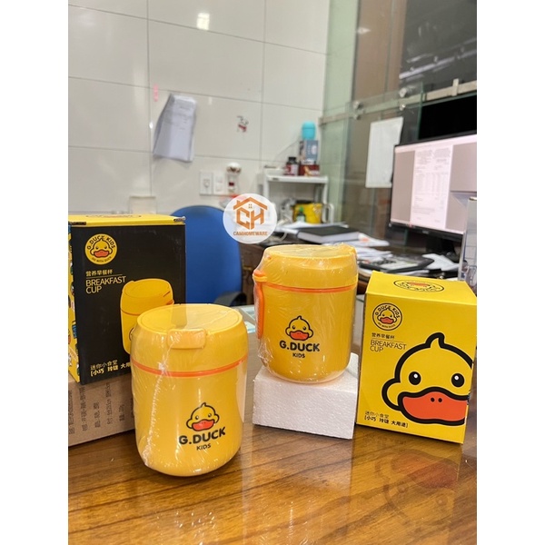 Bình Giữ Nhiệt Vịt Vàng 550ml, Đựng Cơm, Cháo, Giữ Nhiệt Tặng Thìa