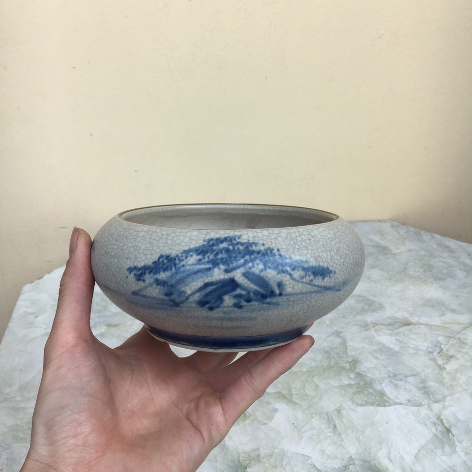 Chậu bonsai Tròn men rạn gốm Bát tràng 1 size BM-179