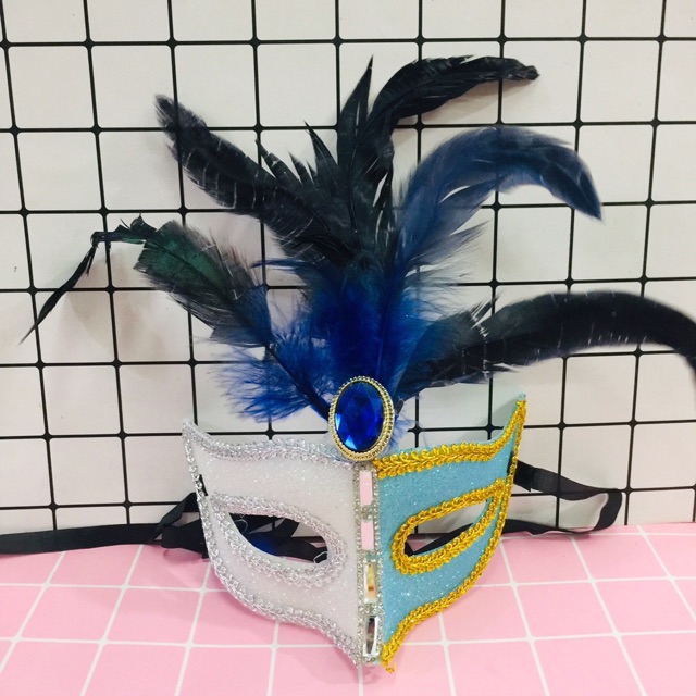 Mặt nạ hoá trang cosplay/ mặt nạ nửa mặt lông vũ kimsa trung thu haloween