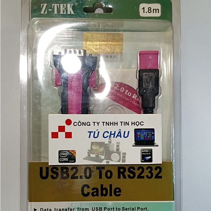 Cáp USB ra Com - USB 2.0 ra RS232 (Com 9 Kim đực) - Hiệu Z Tek