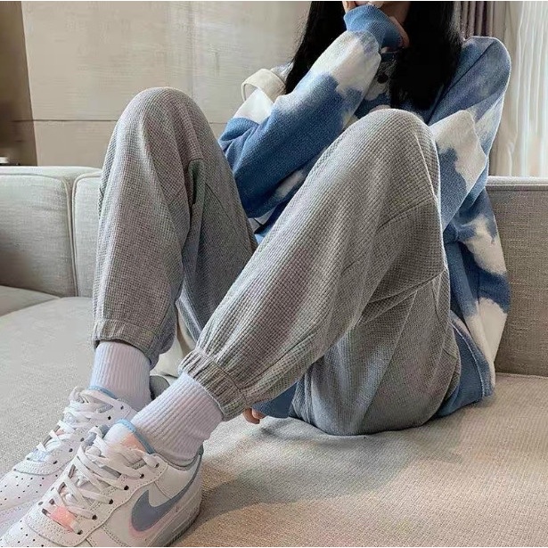 Quần Nữ phom rộng thể thao dáng jogger chất Nỉ Tổ Ong bo gấu siêu xinh mặc ở nhà hay đi chơi QN767