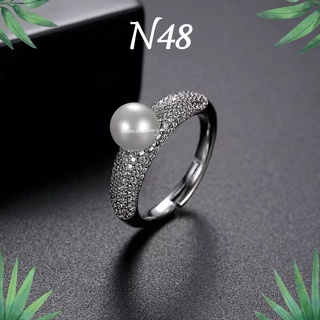 N48 nhẫn hột bẹt lồi đính đá bạc thật thiên cát s950