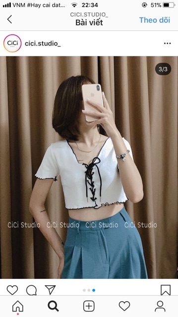 Croptop Gân Cuốn Biên Đan Dây