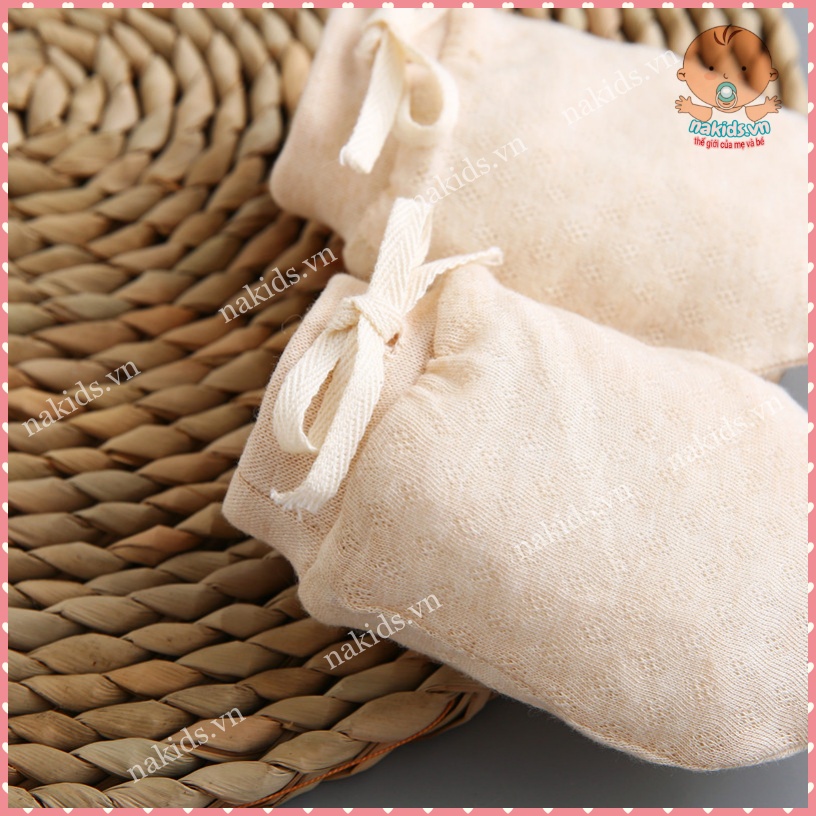 Bao Tay Sơ Sinh Có Dây Buộc, Chất Liệu Organic 100% Cotton Hữu Cơ Tự Nhiên An Toàn Cho Da Của Bé
