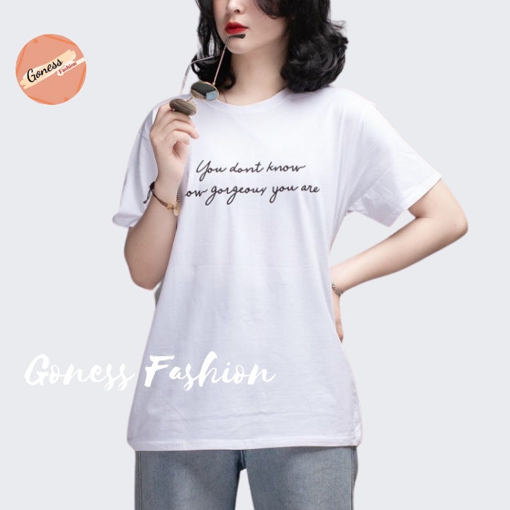 Áo thun nữ Goness in chữ cá tính trẻ trung,phông suông nữ chất liệu cotton co giãn AP02