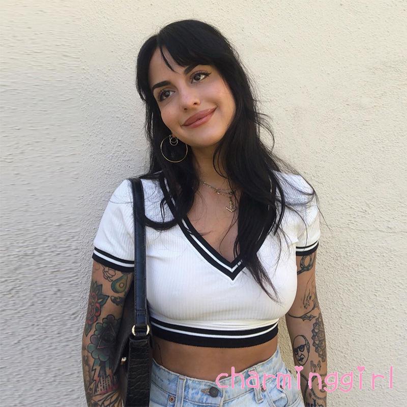 Áo Dệt Kim Tay Ngắn Cổ Chữ V Thiết Kế Đơn Giản Hợp Thời Trang