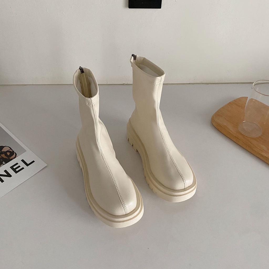 Giày Bốt Martin Đế Dày Co Giãn Kiểu Pháp Mẫu Mới 2021 Thời Trang Mùa Thu Cho Bạn Gái