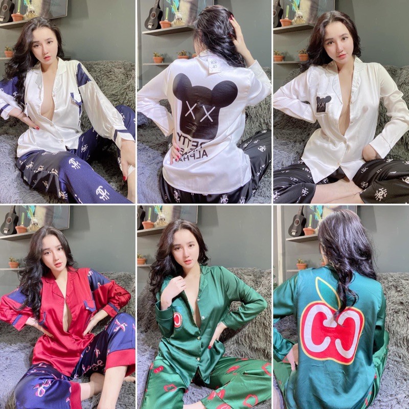 Bộ lụa tay ngắn quần dài đính nơ