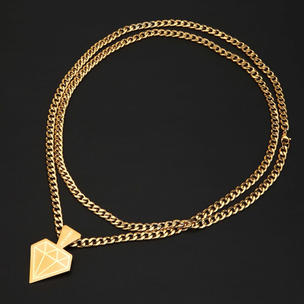 Free Fire Necklace Diamond Pattern Golden Cool Hip Hop Funky Punk 130cm Tail Chain