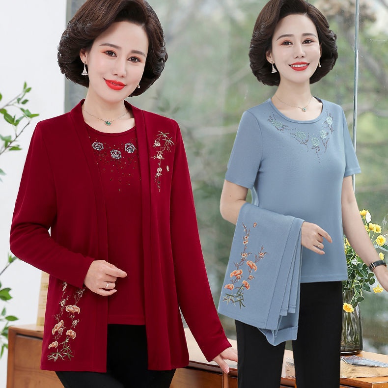 Set Áo Sơ Mi Tay Ngắn + Áo Khoác Thời Trang Mùa Xuân Dành Cho Nữ Độ Tuổi Trung Niên 40-50