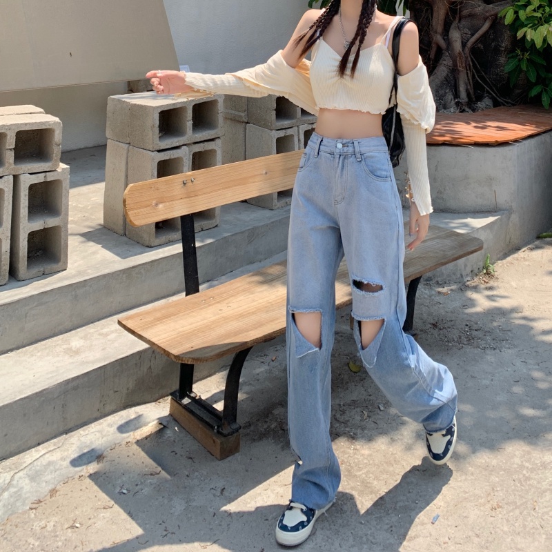 Quần jeans Nữ Lưng Cao Ống Rộng Thời Trang Hàn Quốc Cá Tính