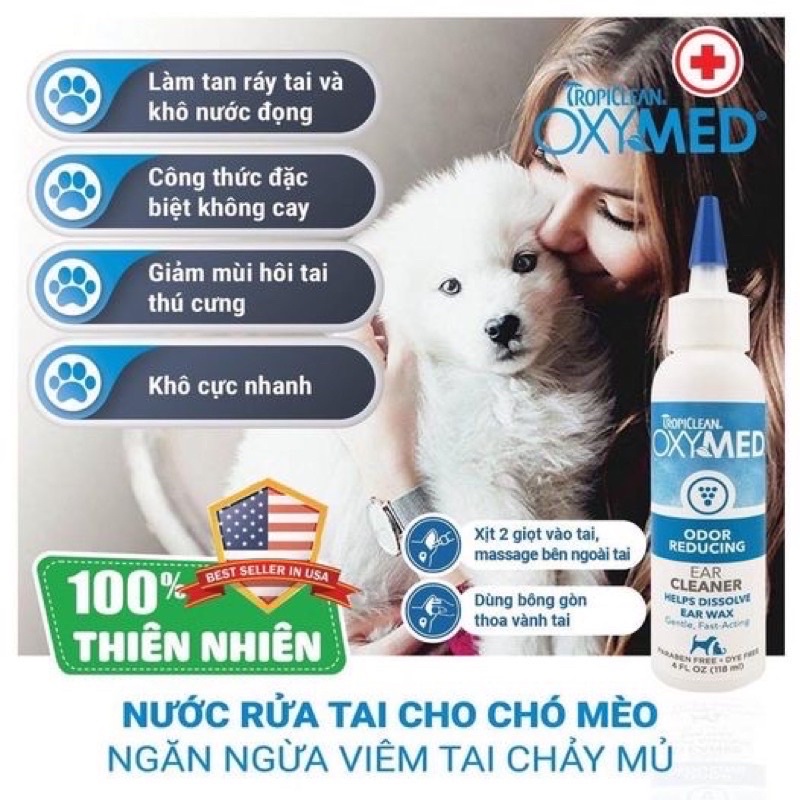 Minisize 50ml Dung dịch vệ sinh tai chó mèo OXYMED 50ml - Nước rửa tai Oxymed 50ml