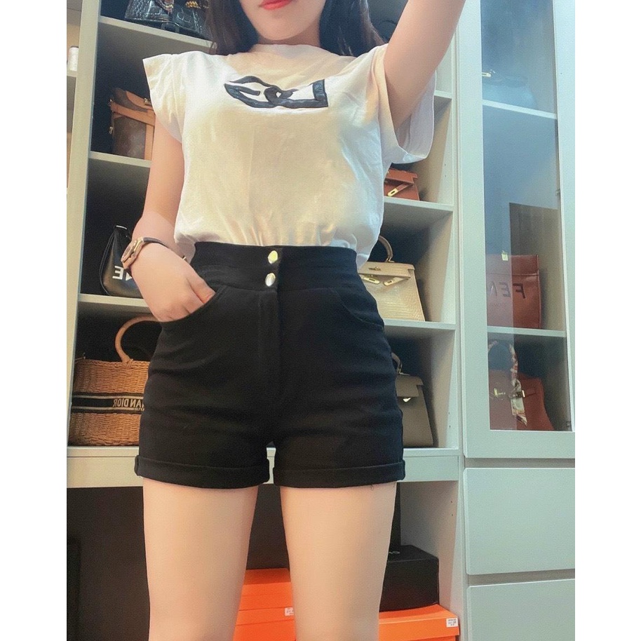 ✨BÁN SỈ✨Quần short JEANS đen co giãn 2 cúc lật gấu