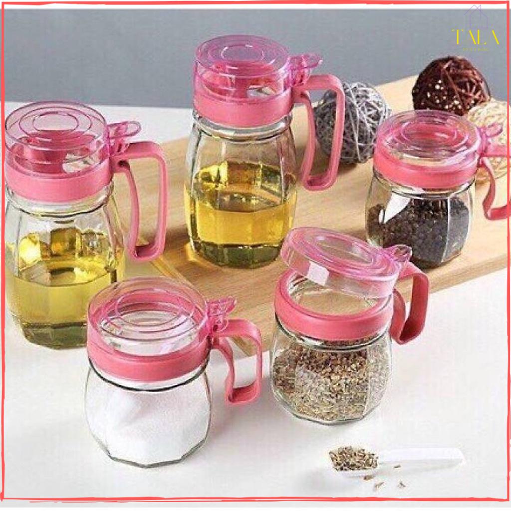 Bộ 5 Lọ Thủy Tinh Đựng Gia Vị Cao Cấp Nắp Hồng