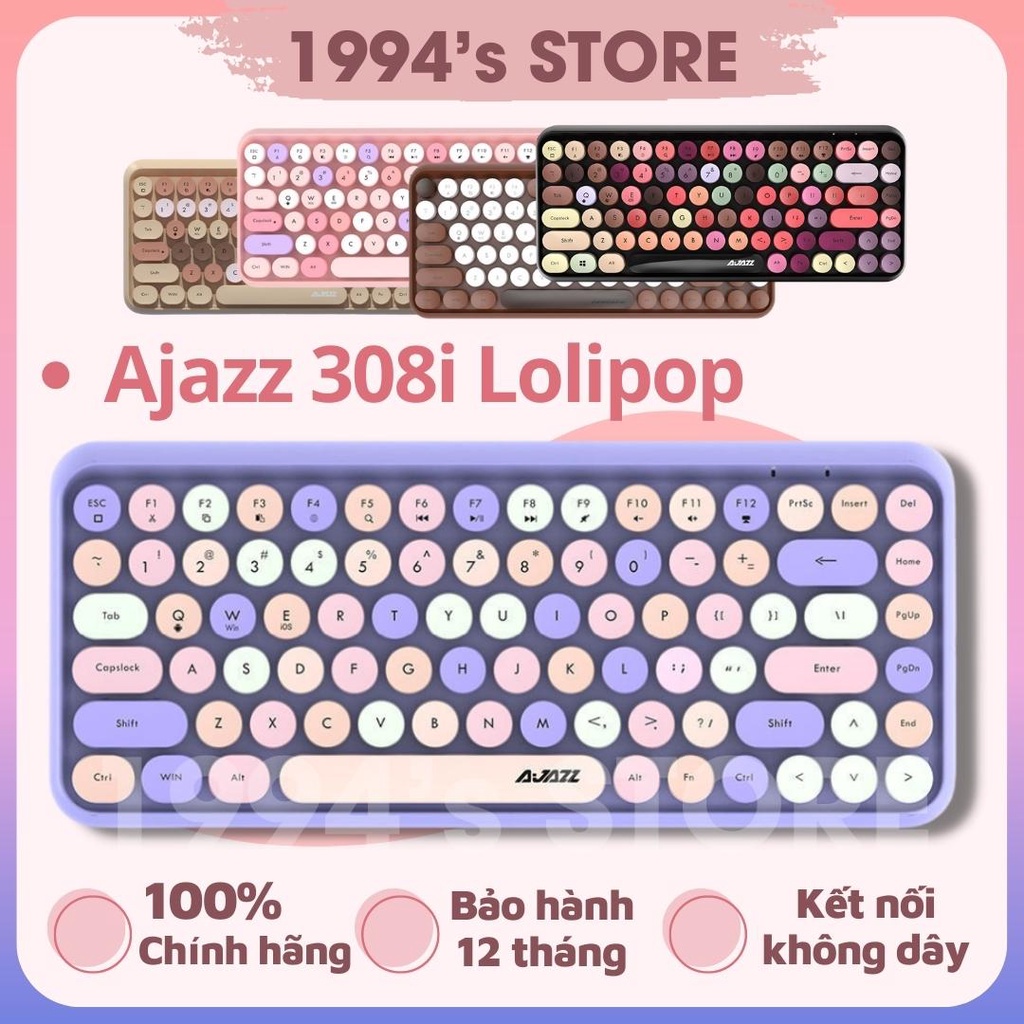 Ajazz 308i - Bàn Phím Giả Cơ Không Dây Bluetooth - Dùng Được Cho PC Laptop Điện Thoại Máy Tính Bảng Android và A.P.P.L.E