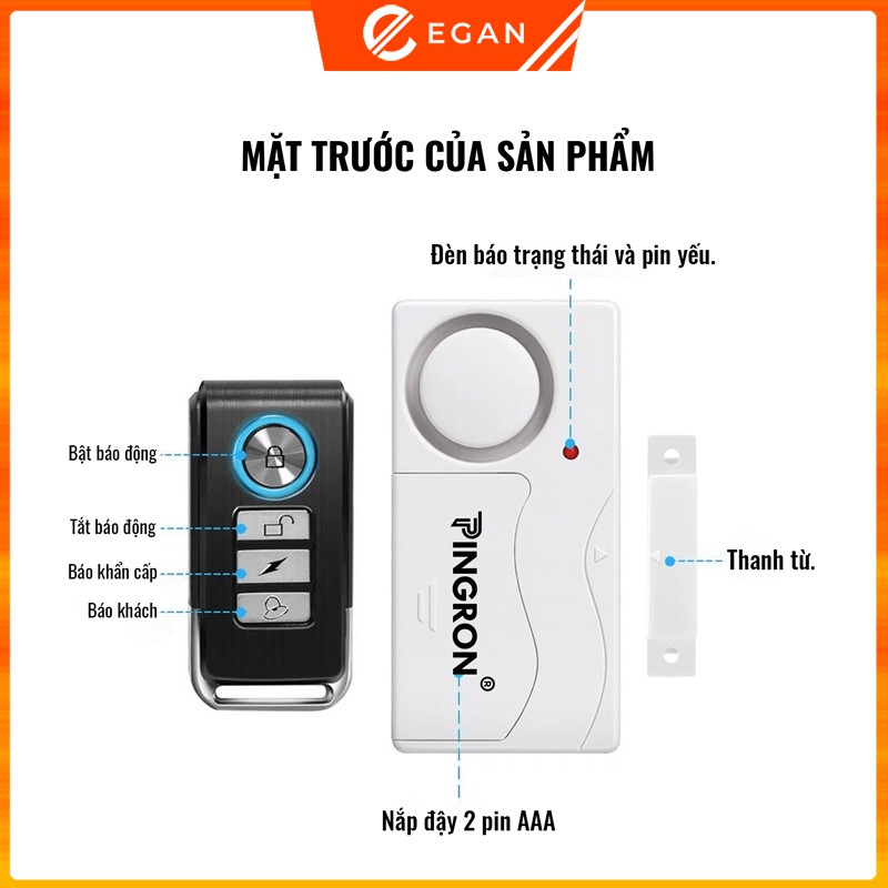 Thiết bị chống trộm gắn cửa, khóa chống trộm cửa nhà, chuông cửa báo động, thiết bị báo trộm gắn cửa PR-C03-2D PINGRON