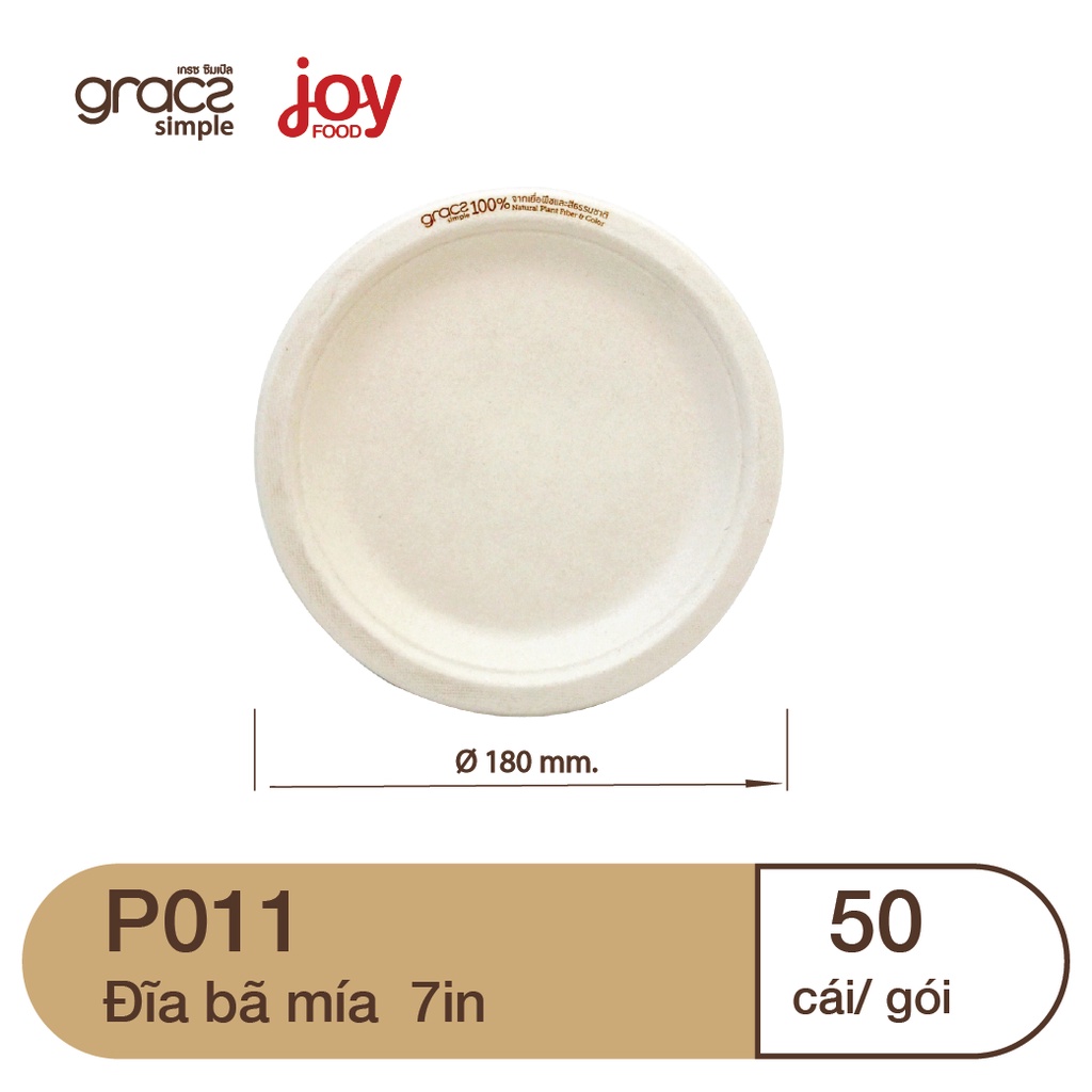 50 đĩa bã mía Gracz  7in, đĩa dùng 1 lần phân hủy sinh học 100%, cứng cáp hơn đĩa giấy và không cán màng nhựa