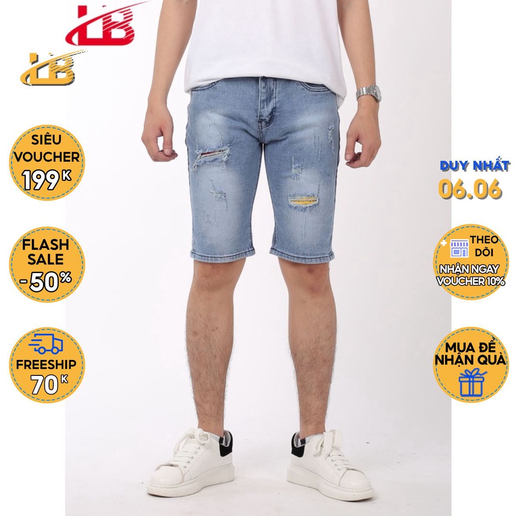 Quần short jean nam LB chất jean cotton co giãn tốt,phom body, trẻ trung,quần lửng cá tính XL thumbnail