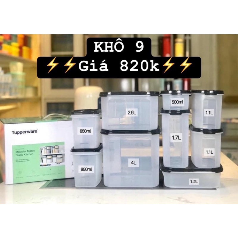 SET KHÔ 9 HỘP NẮP ĐEN TUPPERWARE VIỆT