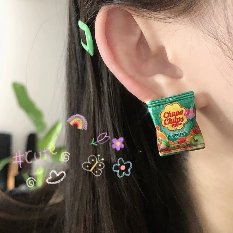 Khuyên tai thiết kế hình túi bánh kẹo phong cách Hàn Quốc đáng yêu dành cho nữ