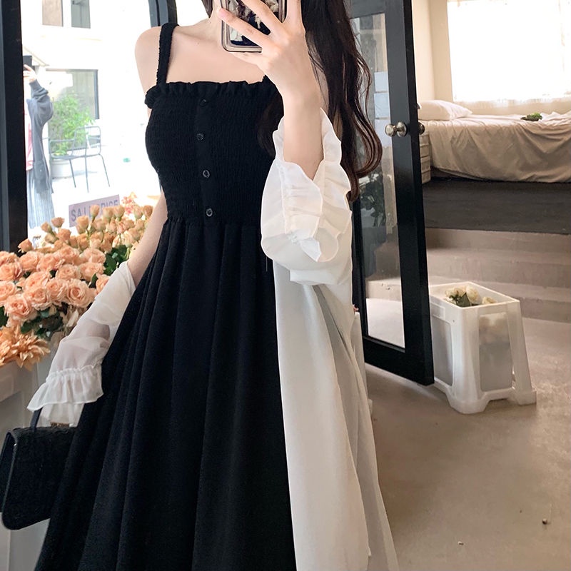 Set Áo Thun Ngắn Tay + Chân Váy Yếm Lưng Cao Thời Trang Nữ
