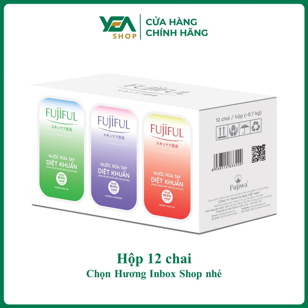 Hộp 12 chai Nước rửa tay diệt khuẩn dưỡng da Fujiful 45ml -