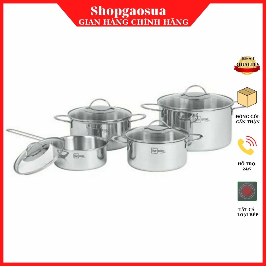 Bộ nồi Fivestar Plus FPB4006 4 món inox 304  3 lớp đáy liền cao cấp, hàng chính hãng bảo hành 25 năm