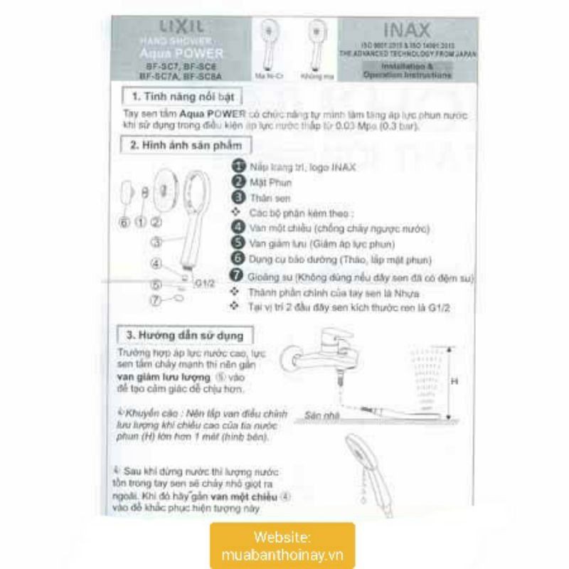 Tay sen tắm tăng áp inax BF-SC7 , BF -SC8, chính hãng
