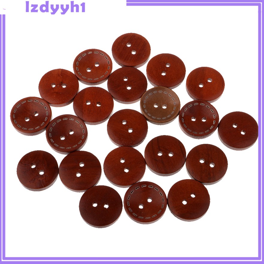 Set 20 Nút Gỗ 2 Lỗ 20mm Dùng Trang Trí Quần Áo Phong Cách Vintage