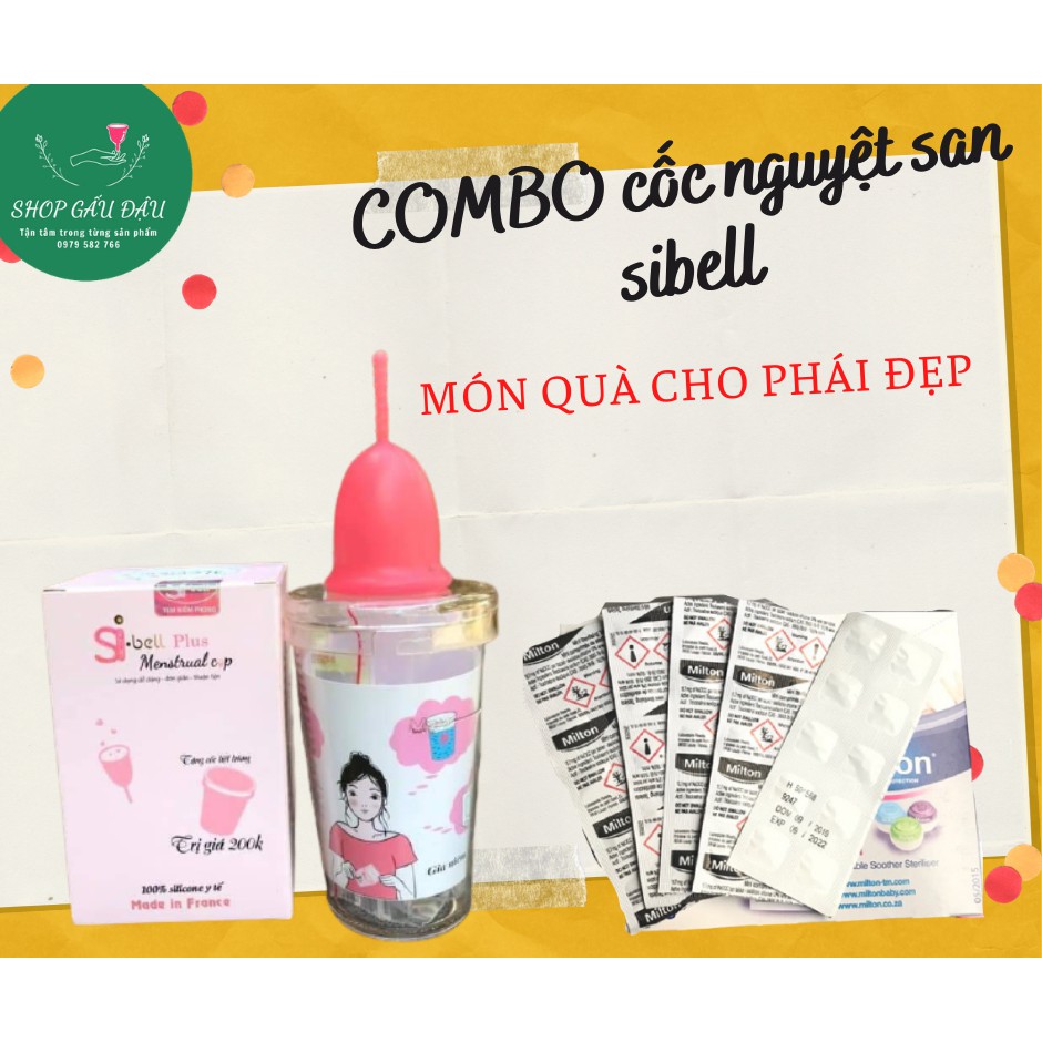 COMBO CỐC NGUYỆT SAN SIBELL ( 1 cốc sibell+ 50 viên tiệt trùng + 1 cốc tiệt trùng) cho kỳ đèn đỏ thoải mái