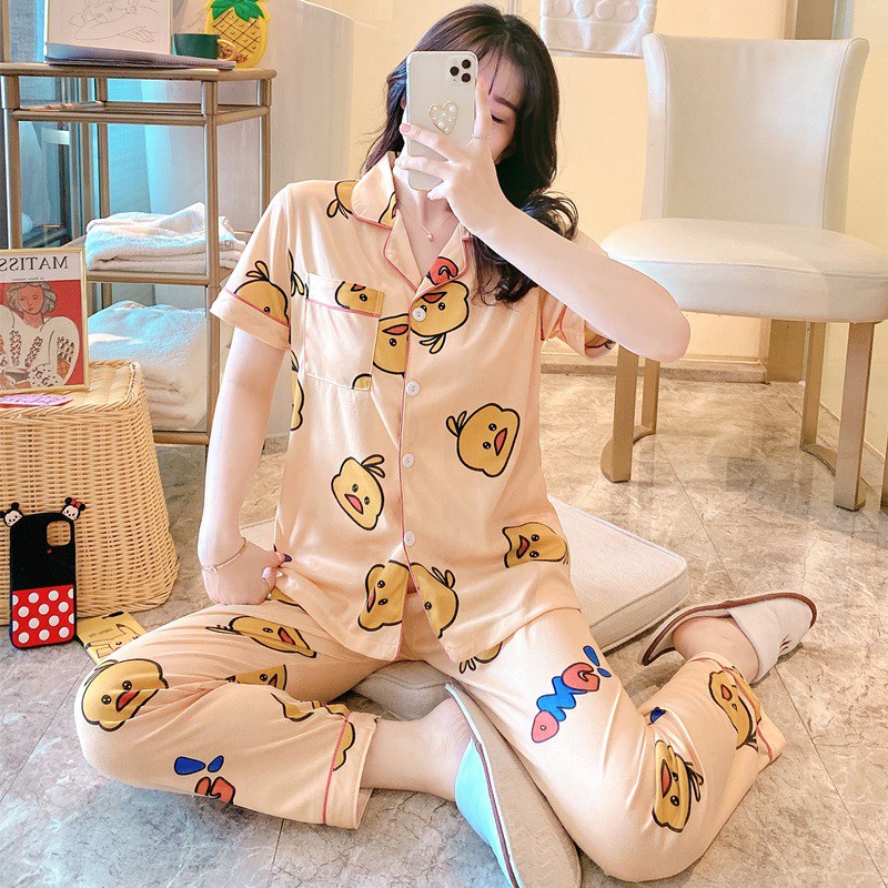 Bộ Pijama CỘC TAY, QUẦN DÀI Mùa Hè, Mùa Thu - Phong Cách Hàn Quốc 2020 - Sợi Tơ Sữa Cao Cấp Mềm, Mịn - Siêu Dễ Thương