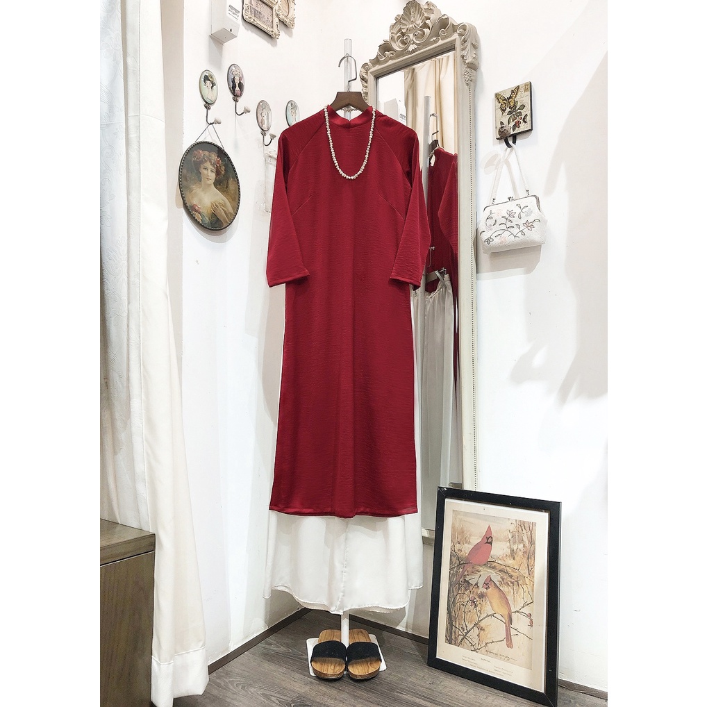 Set Áo dài Rosemary Lụa Tây thi Đỏ Đô