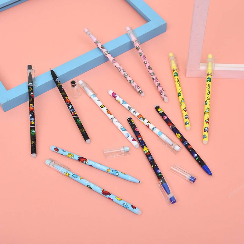 Bút bi xoá được Bút bi tẩy xóa được đặc biệt thông minh hộp 6 cây Among Us Erasable Pen 0.5mm Creative Game Student Gel Pens Novelty Stationery Cute Pens Blue Signature Pen Kawaii School Supplies