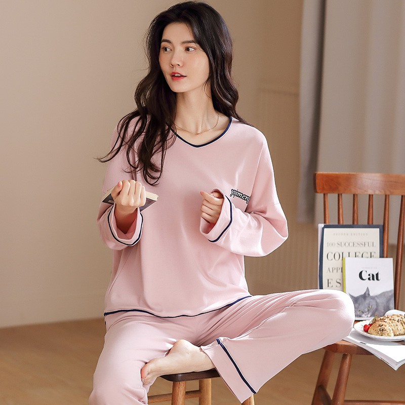 Bộ Đồ Ngủ Pijama Cotton Dài Tay Thời Trang Cho Nữ