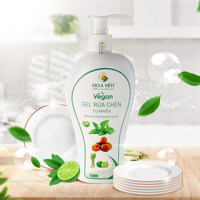 Nước rữa chén thiên nhiên Hoa Nén 550ml - Thành phần tự nhiên, không chất tẩy rữa - An toàn tuyệt đối cho da tay