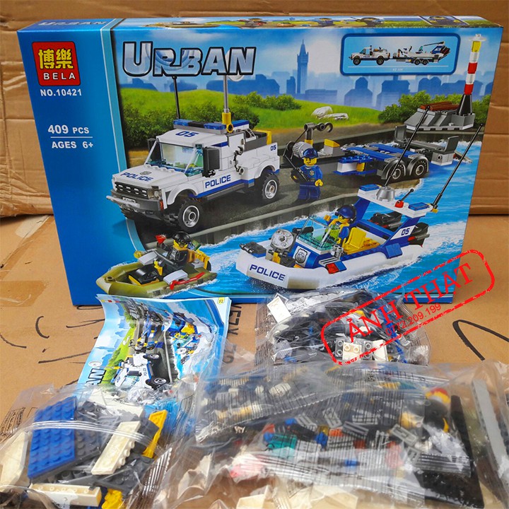 Lego Ninjago Citise Urban BELA 10421 / 409 Chi Tiết. Bộ Lego Xếp Hình Ninjago Cảnh Sát Tuần Tra Biển