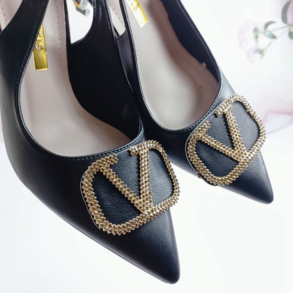 Giày Cao Gót Nữ Mũi Nhọn MinhTuyetshoes- Giày nữ đính đá gót cao 6cm mẫ mới sang chảnh mã CGM