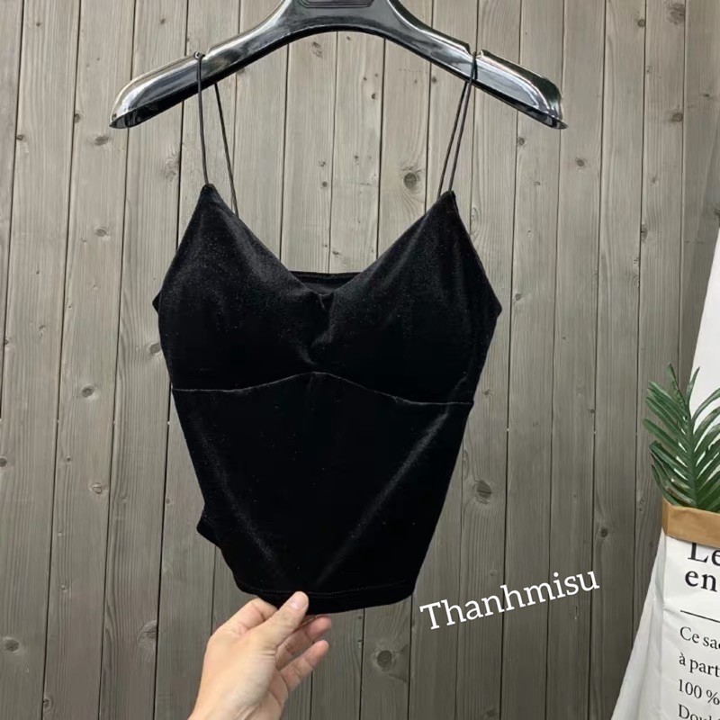 Áo bra nhung 2 dây dáng dài siêu sang chảnh b868