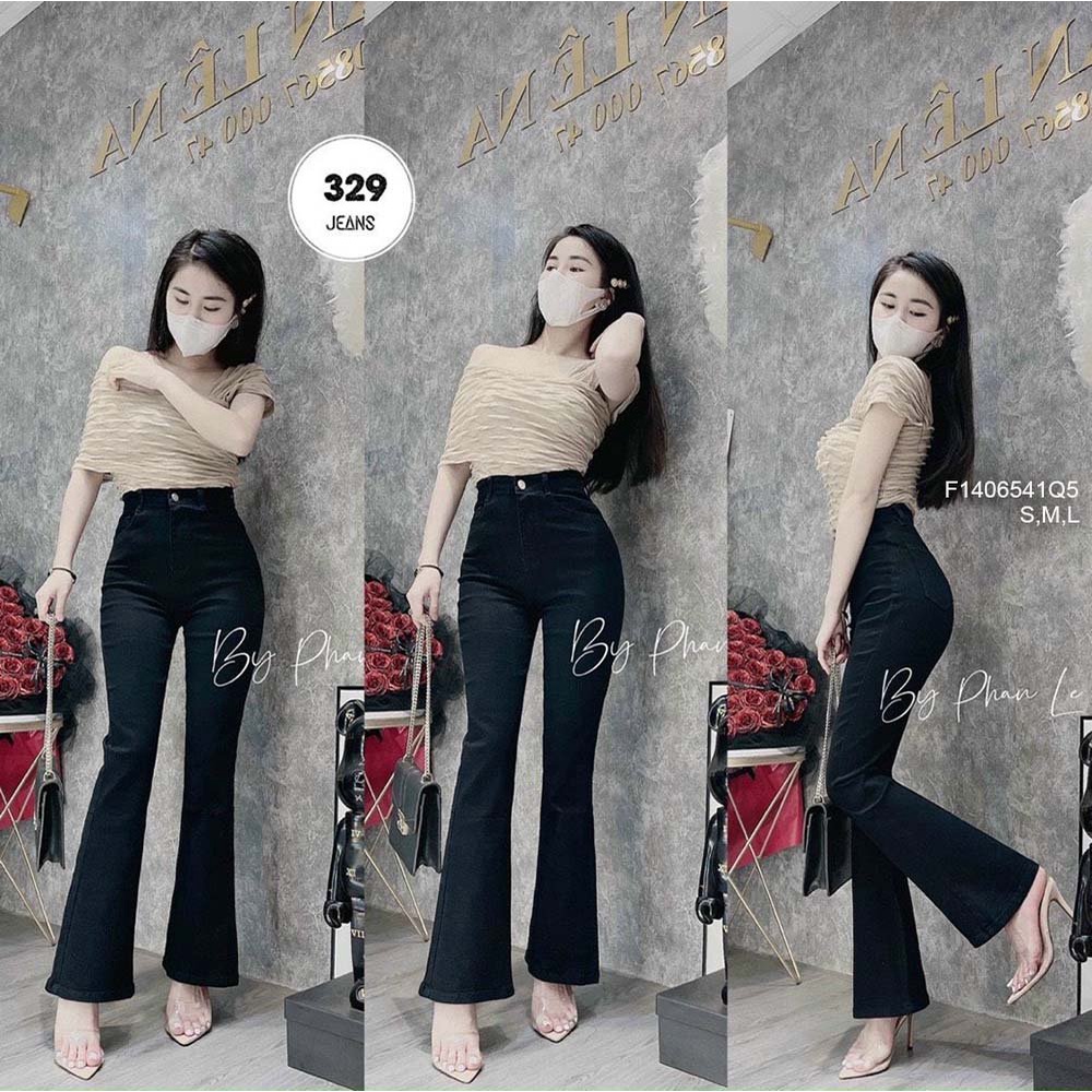 Quần jean đen dài ống loe lai to lưng cao tôn dáng! (kèm hình thật)