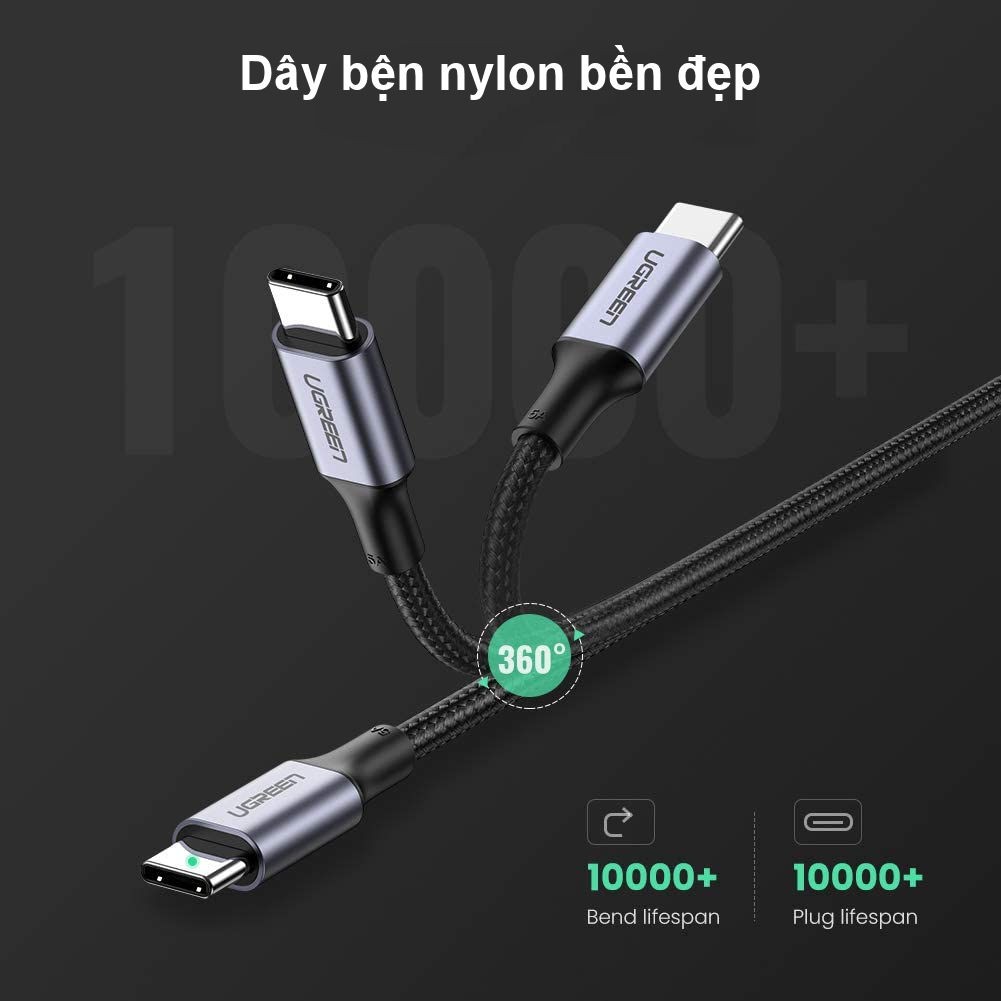 Dây sạc nhanh và truyền dữ liệu USB type C công nghệ PD 100W dòng 5A dài 1-2m UGREEN US316 US334