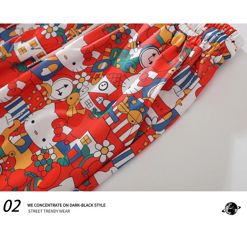 Quần ngắn ống rộng In Họa Tiết Hoạt Hình hello kitty Thời Trang Mùa Hè Dành Cho Nữ 2022
